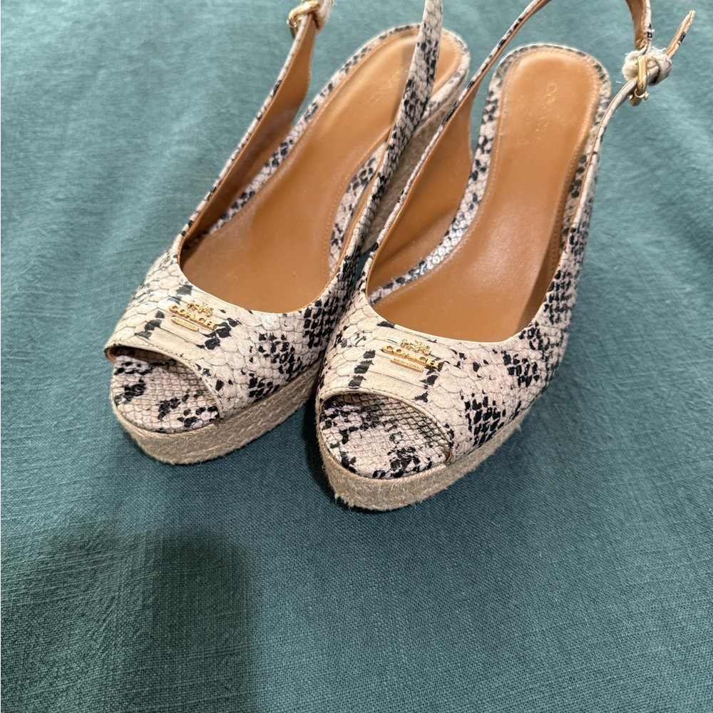 Coach Snakeskin Sling-back Wedge Sandals